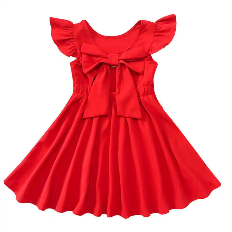 Girls Chiffon Dress with Bowknot New Summer Princess Party Dress for Girls Wedding Red Dress Kids Clothing 4 5 7 9 11 13 Years