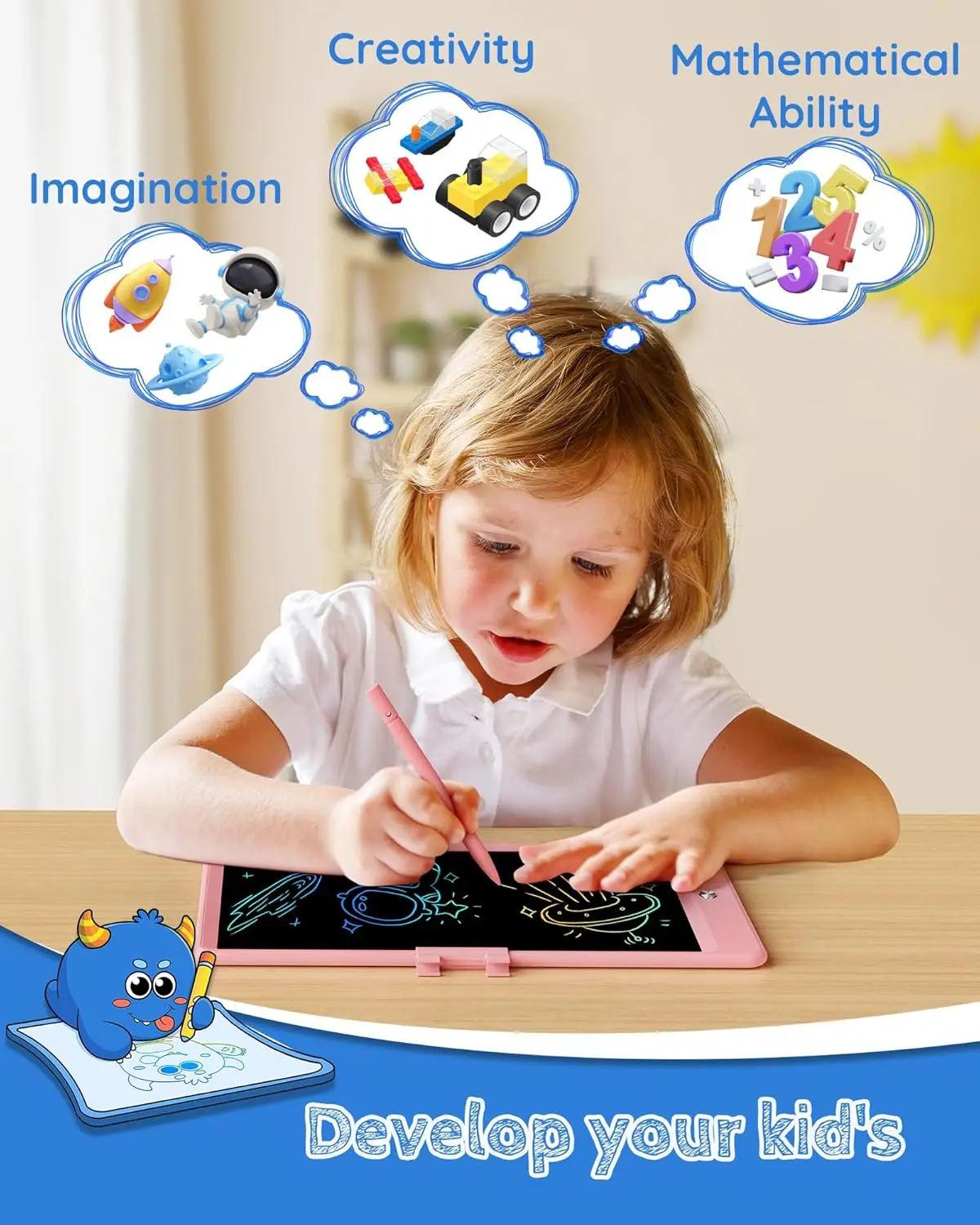 LCD Writing Tablet Doodle Board, 8.5inch Colorful Drawing Tablet Writing Pad, Erasable Doodle Pad Toddler Travel Toy