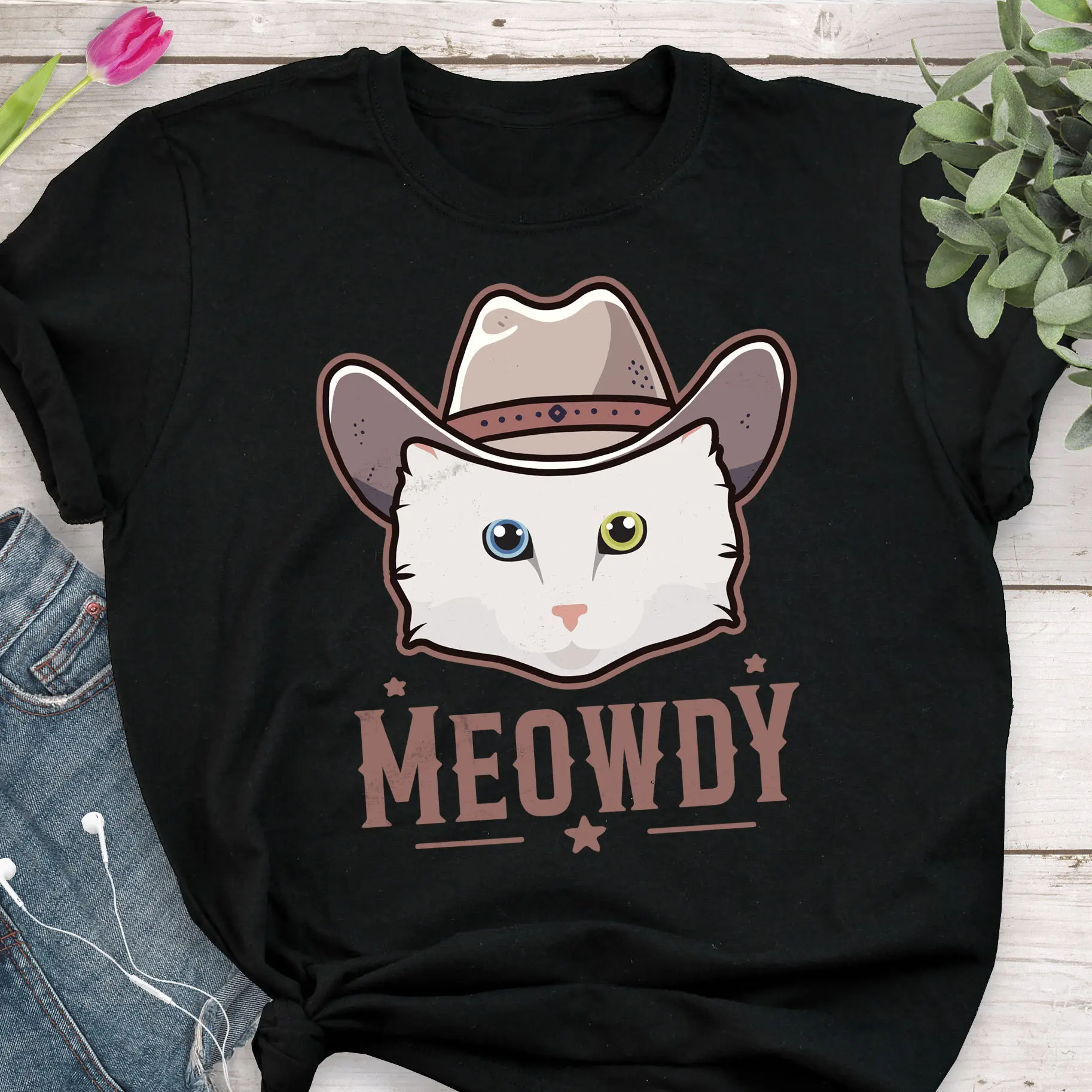 Turkish Angora Meowdy T Shirt Funny Cowboy Cat Lover Cute Howdy Pet Mom Dad Western Texas Yeehaw Meme