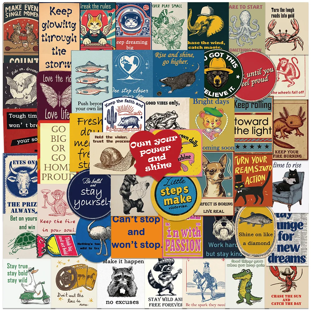 

50PCS Cartoon Retro American Inspirational Sticker Creative Graffiti Luggage Notebook Skateboard Water Cup Phone Case Waterproof