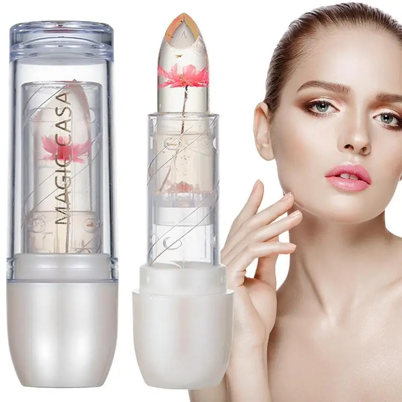 Pintalabios que cambia de Color, brillo de labios transparente con flor seca, bálsamo labial hidratante de gelatina, accesorios de maquillaje, regalo