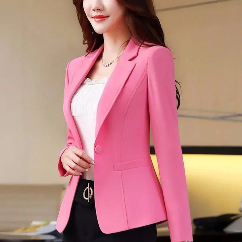 Fashionable Spring Autumn Elegant Women\'s Blazer New Leisure Office Women\'s Long Sleeved Blazer Solid Color Button Spliced