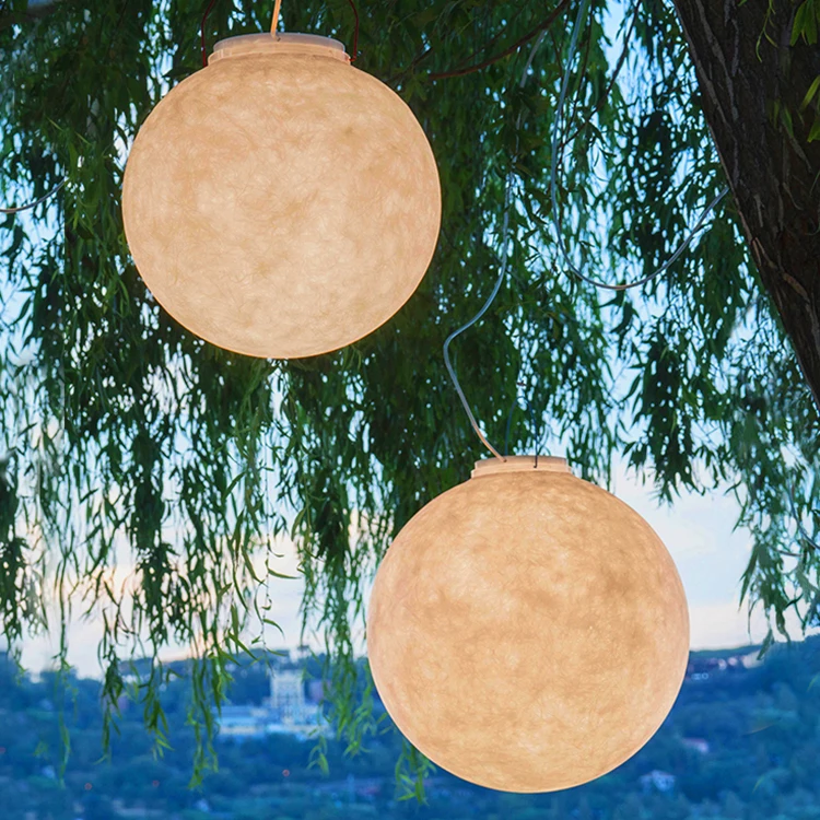 Big Sale Ip65 Waterproof Resin Glass Fiber Material Outdoor Lawn Tree Pendant Light Round Ball Led Garden Lamp