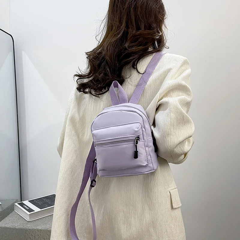 Custom Print Logo Solid Color Mini Nylon Backpack Convertible Shoulder Crossbody Bag Pocket Daily Outdoor Travel Small Backpack view 4