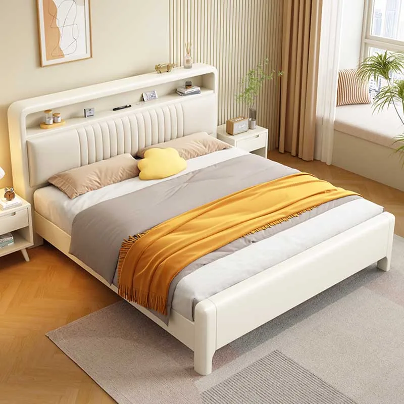 King White Double Bed Elegant European Style Comferter Queen Wood Bed Storage Modern Le Lit Pour 2 Personnes Bedroom Furniture