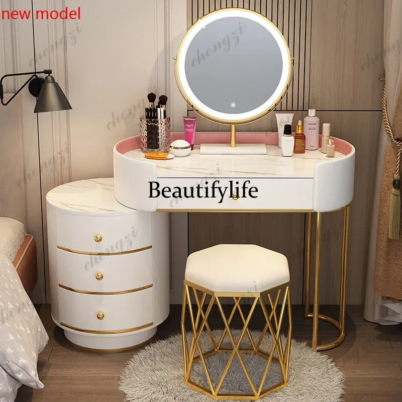 N138White Stool Dressing Table Drawer Mirror Modern Storage Cabinet Makeup Vanity Wood Pink Coiffeuse De Chambre Kawaii Furnitur