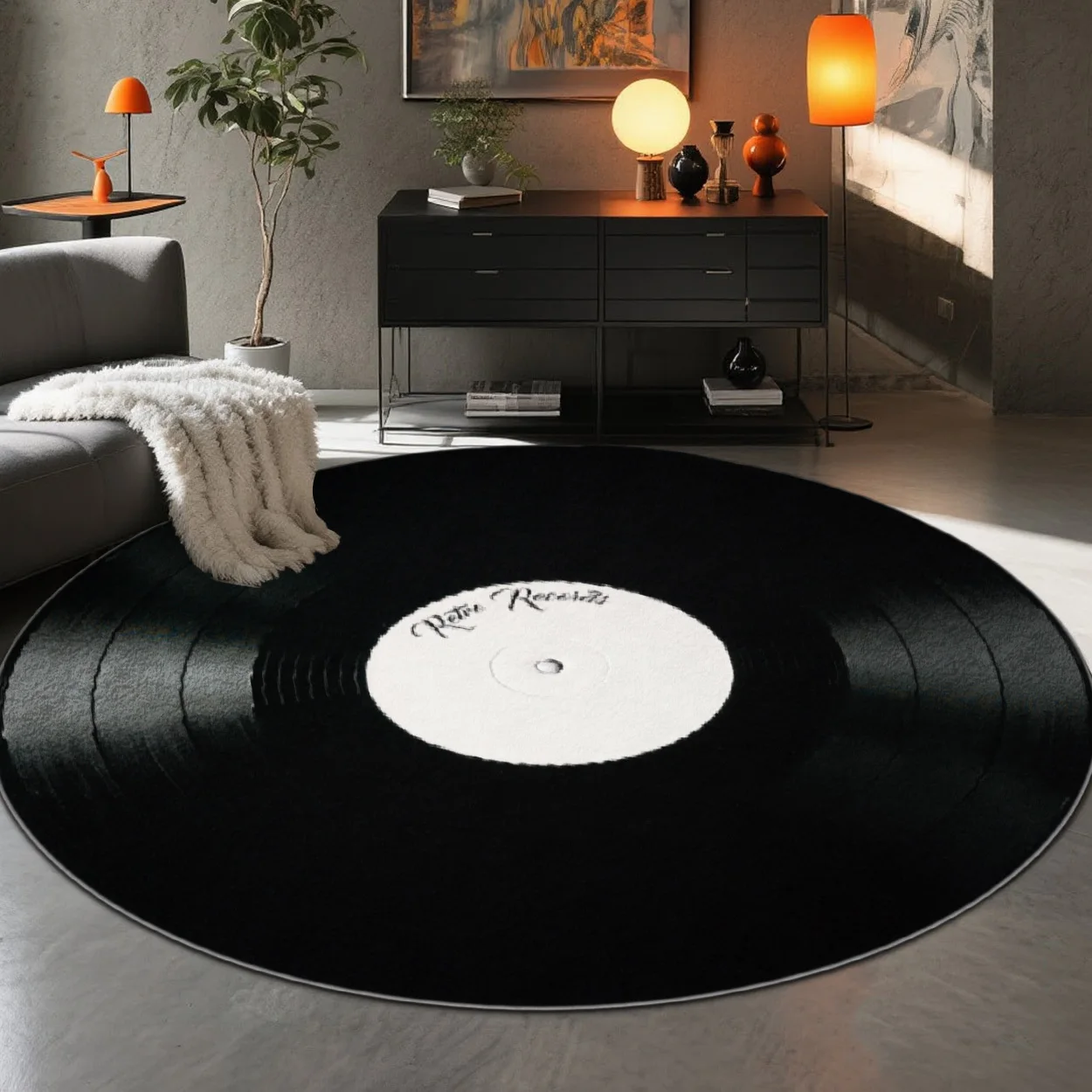 Vinyl Record Carpet Retro Music Floor Mat Festive Home Decor Black Round Area Rugs Classic Audio Disk Art Office Front Door