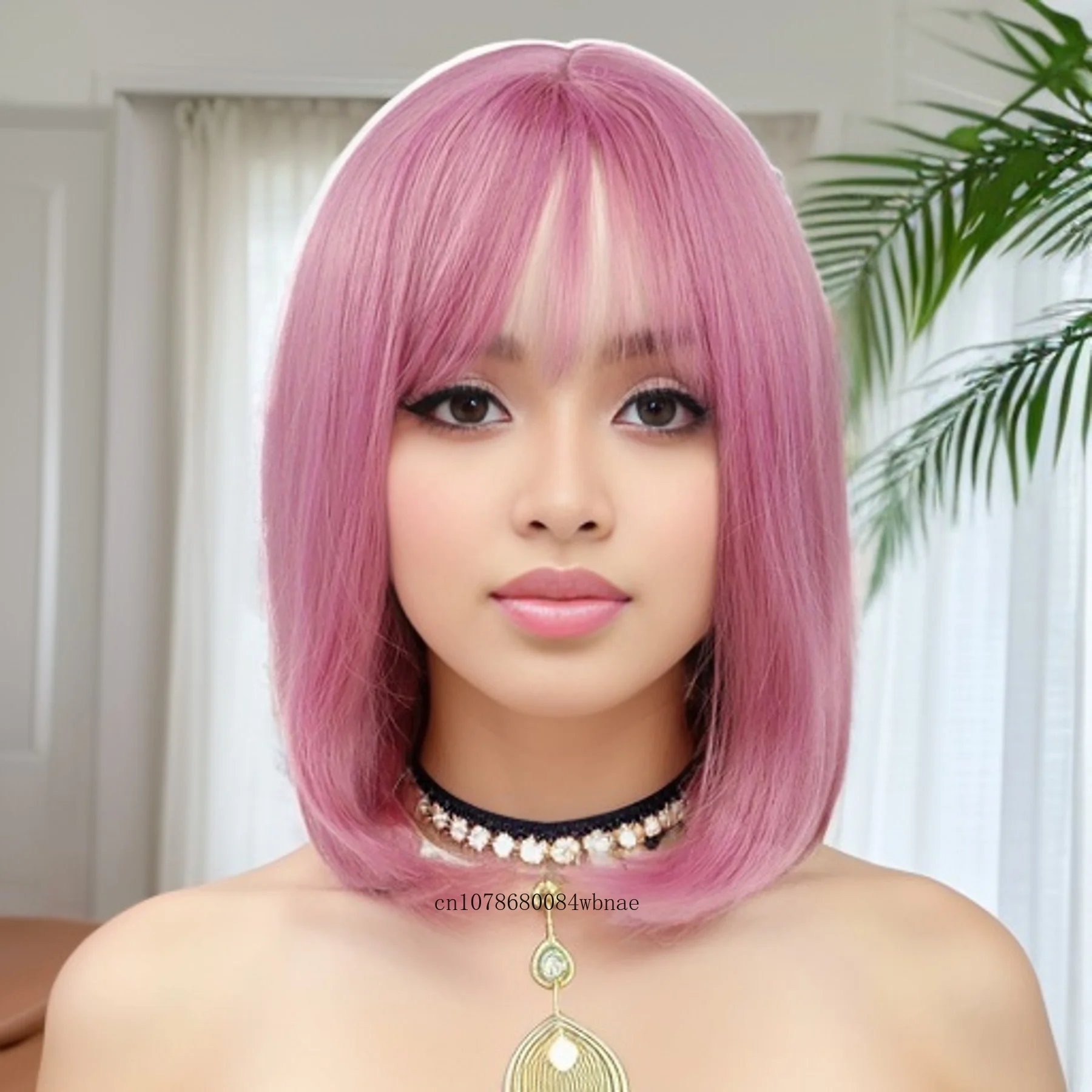 Парик-короткий-синтетический-женский-прямой-розовый-из-натуральных-волос-В-Стиле-Лолита-для-косплея-для-костюма-аниме-термостойкий