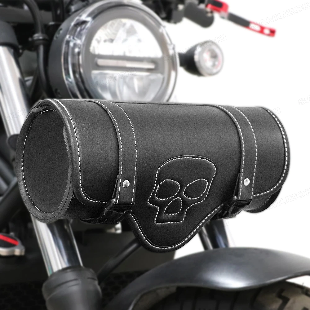 Retromotorcycle Skull torba narzędziowa widelec kształt beczki kierownica przedni widelec torba dla Harley Chopper Bobber Cruiser Sportster XL883 1200