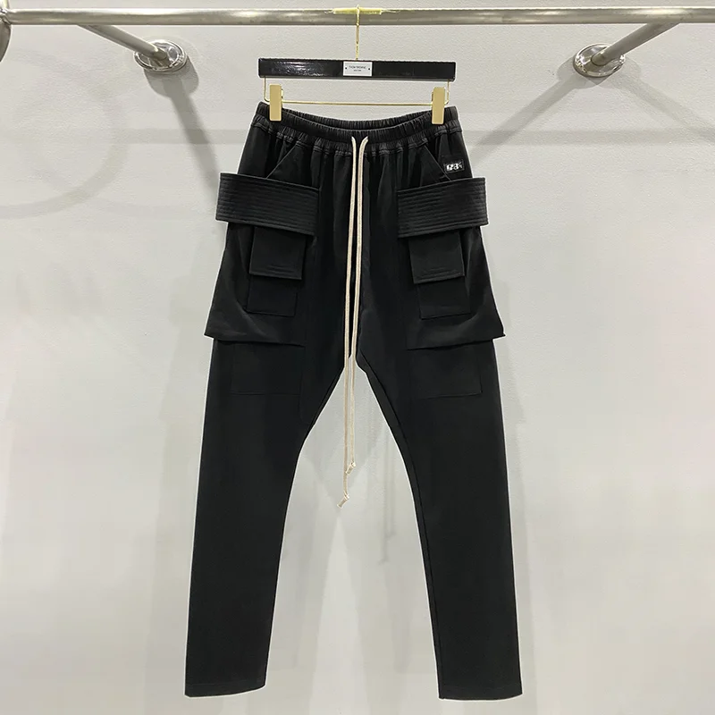 Rick Cargo Pants 24FW Y2k Higher Quality Men's Pants Solid Black Double-ring Owens Trousers Casual Streetwear Slim Cargo Pants