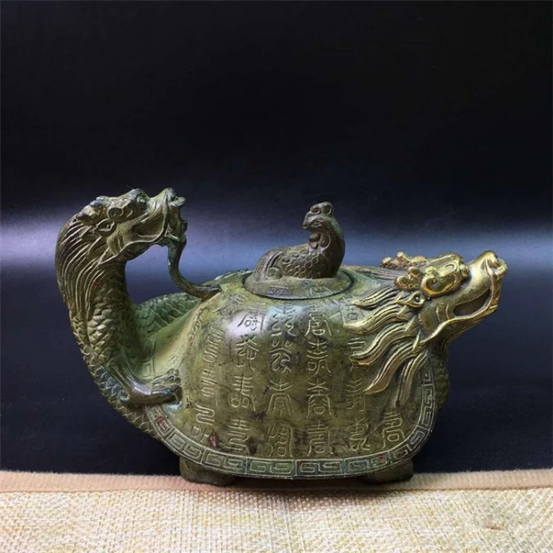 Supply Antique Dragon Turtle Tiger Antique Bronze Copper Longevity Dragon Turtle Copper Pot Juin Hu Ornaments Pot with Dragon He