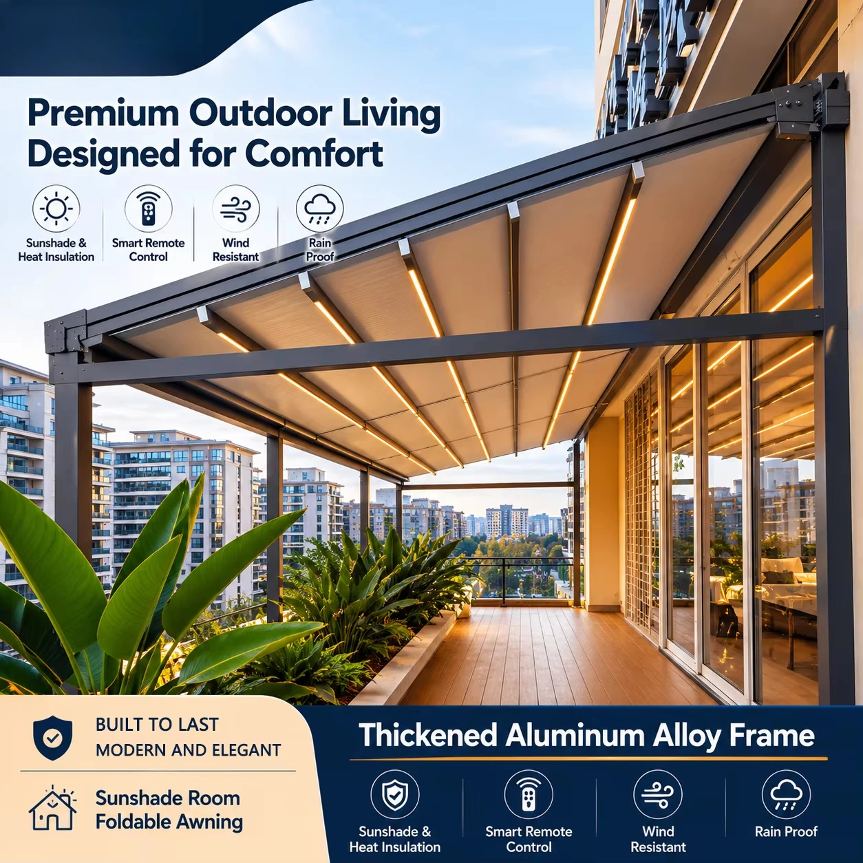 Motorized Retractable Pergola Canopy Waterproof PVC Roof Aluminum Frame for Outdoor Patio Garden