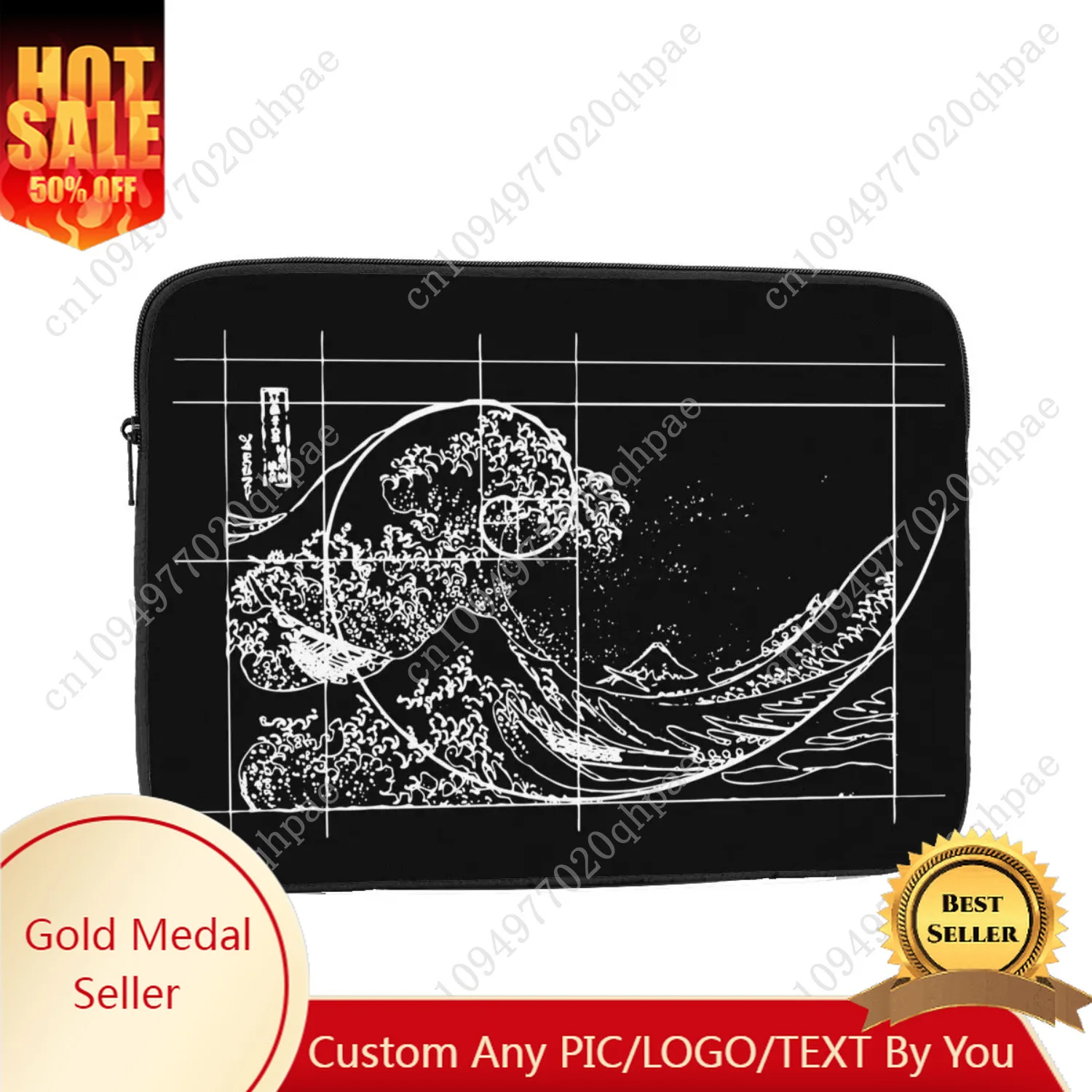 حقيبة كمبيوتر محمول للكمبيوتر المحمول Hokusai يلتقي تسلسل فيبوناتشي النسبة الذهبية كم الكمبيوتر الرياضيات حقيبة مضادة للصدمات لماك بوك