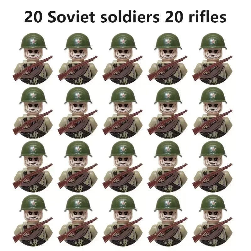 20-teiliges WWII Militär-Actionfiguren-Bausteinset Alliierte Streitkräfte Armeemänner Soldaten Multipack Kampfpaket Modellspielzeug Geschenk – Detail 9