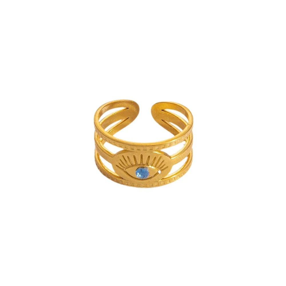 

Unisex Gold Diamond - Inlaid Stainless Steel Evil Eye Multi - layer Unique Ring, Niche Design Jewelry
