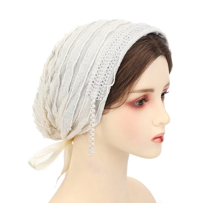 

Muslim Thin Section Netflix Hair Card Cap Cross Border Ethnic Wind Wrap Head Cap Lace Head Veil Hui Tassel Mother Hat