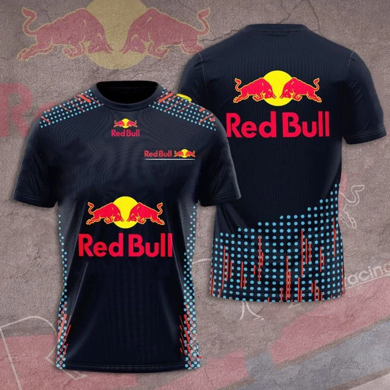 New Red Bull Sports T-shirt Red Bull Logo 3D Printing Men's T-shirt Oversized Fashion Short-sleeved Racing Quick-drying T-shirt