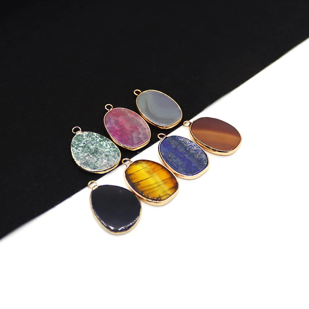

Irregular Oval Natural Stone Crystal Lapis Lazuli Polished Sheet Single-hole Loose Pendant DIY Accessories Necklaces Earrings