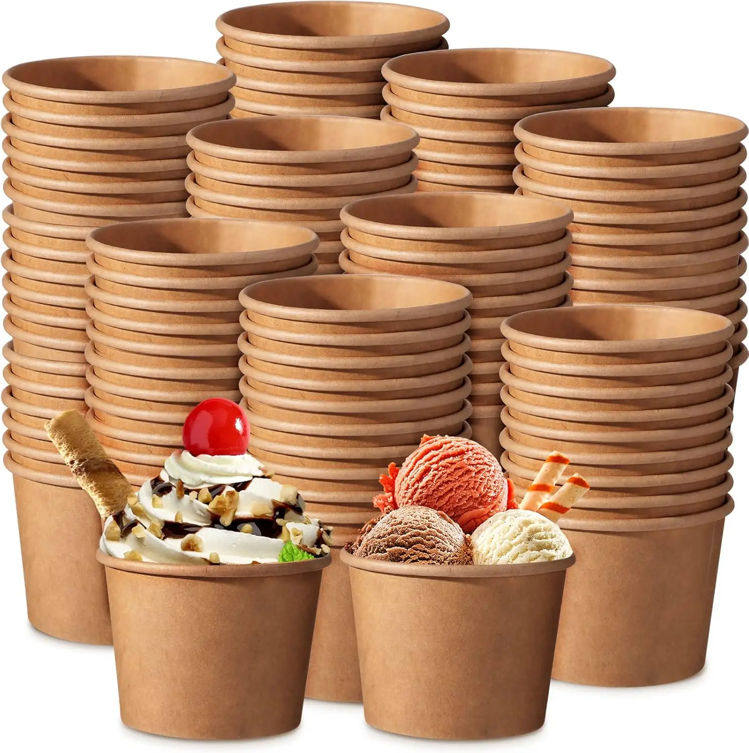 

200 Pack Brown Kraft Ice Cream Cups Bulk 5 oz Small Disposable Treat Paper Cups Dessert Yogurt Bowls Snacks Sundae Yogur
