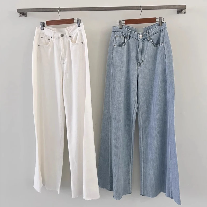 

Широкие джинсы с высокой талией в стиле ретро, женские осенне-зимние шикарные свободные брюки с кисточками, универсальные длинные брюки, повседневные джинсовые узкие брюки