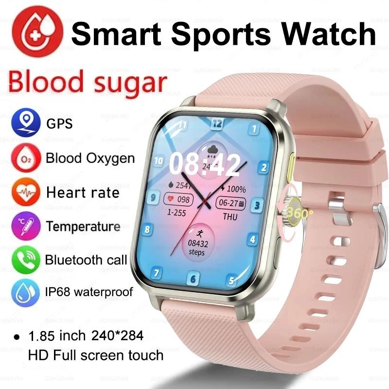 HD Voice Call Women Smartwatch 1.85\'\' AMOLED Screen Full Touch Watch Ladies Heart Rate Blood Glucose Monitor Smart Watch For IOS