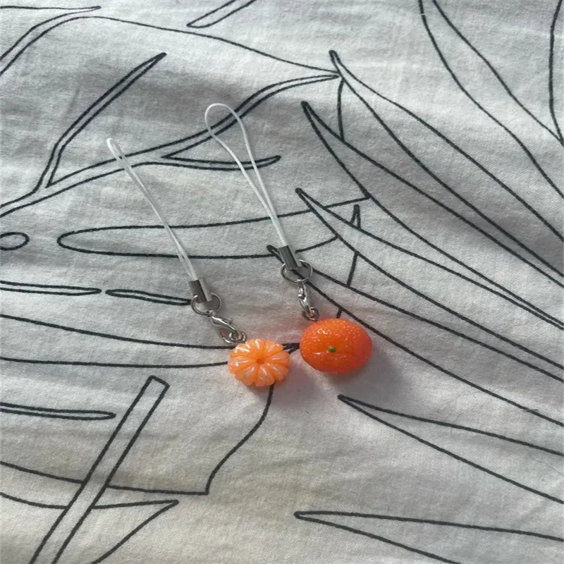 Cute Mini Orange Tangerine Fruit Flesh -Pastel Phone Charm -Keychain for Bags and Electronics -Creative Food Keyring Accessories