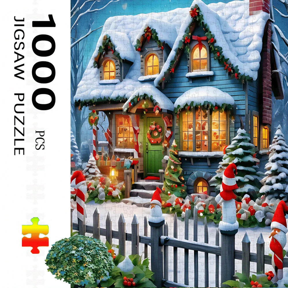 จิ๊กซอว์หมู่บ้านคริสต์มาส 1,000 ชิ้น สำหรับผู้ใหญ่ - ฉากกระท่อมหิมะตกแต่งเทศกาล ของเล่นกิจกรรมครอบครัว เกมฝึกสมอง