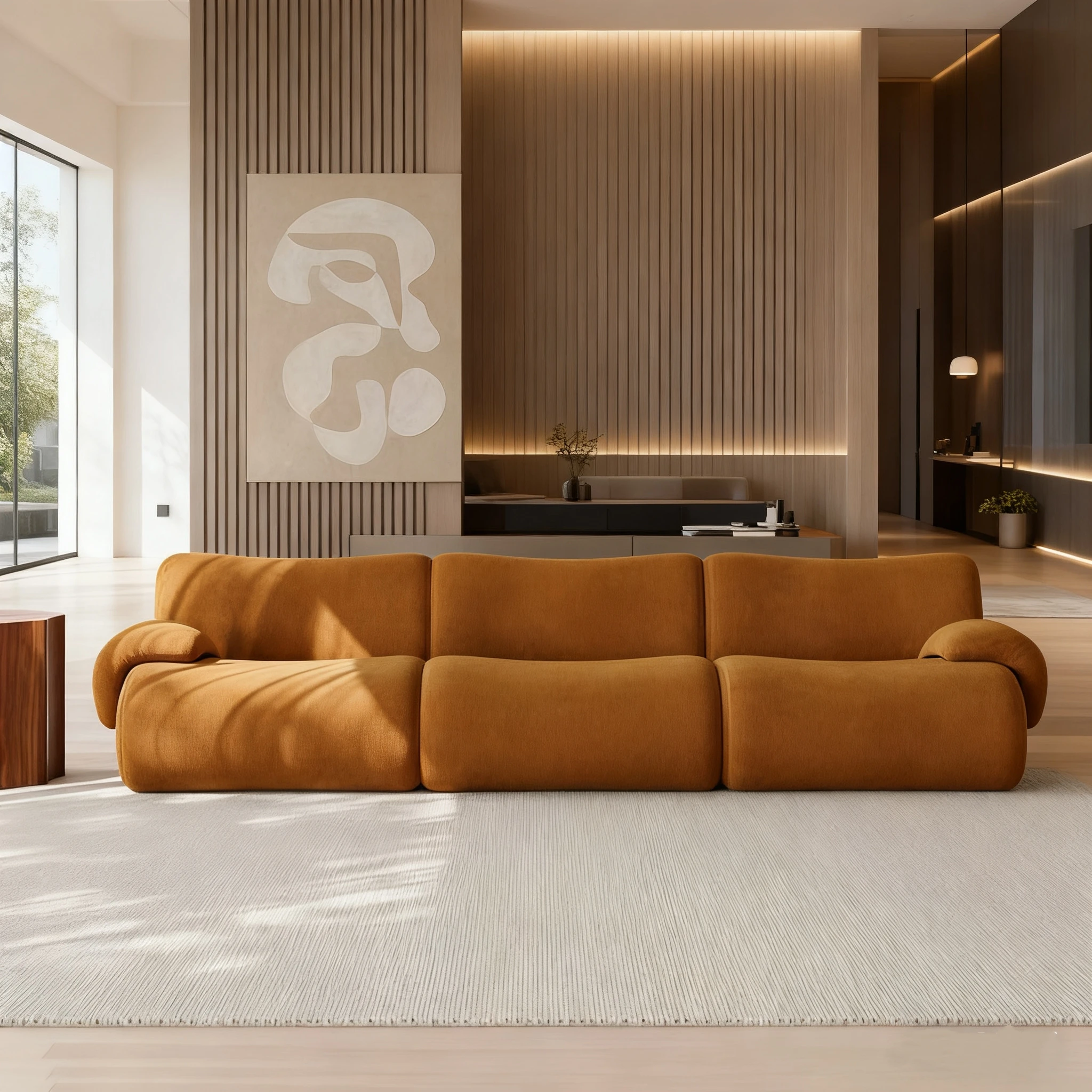 

Модульный L-образный регулируемый диван с минималистским дизайном, бархатная ткань Тедди, удобная и прочная для гостиной квартиры