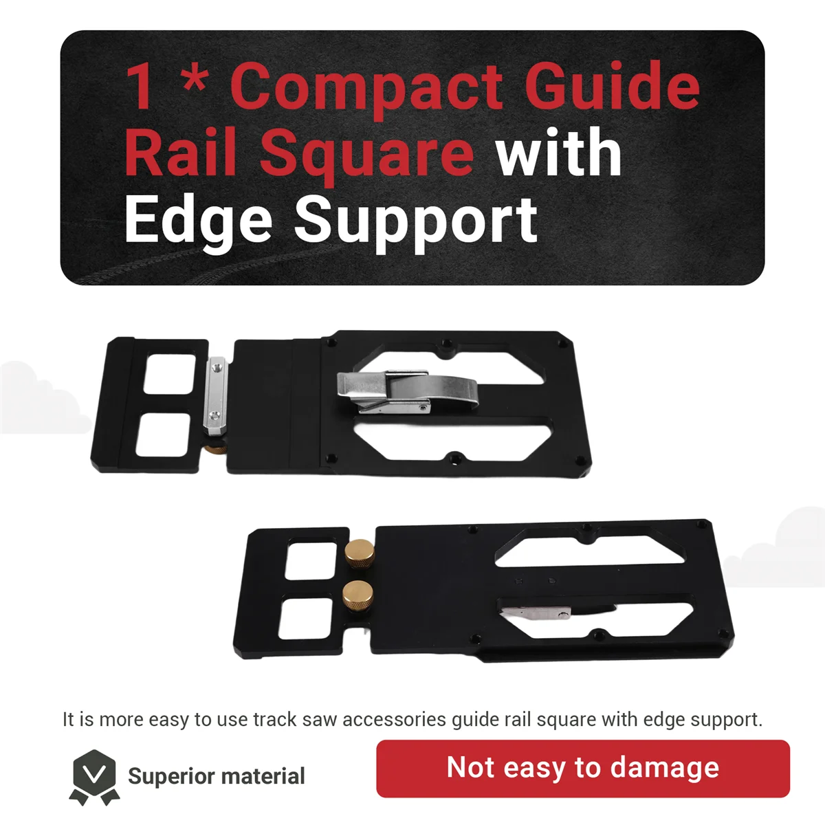 BAAQ Compact Guide Rail Square with Edge Support Track Saw Square Track Saw Rail Square Guide 90 Degree Right Angle Guide