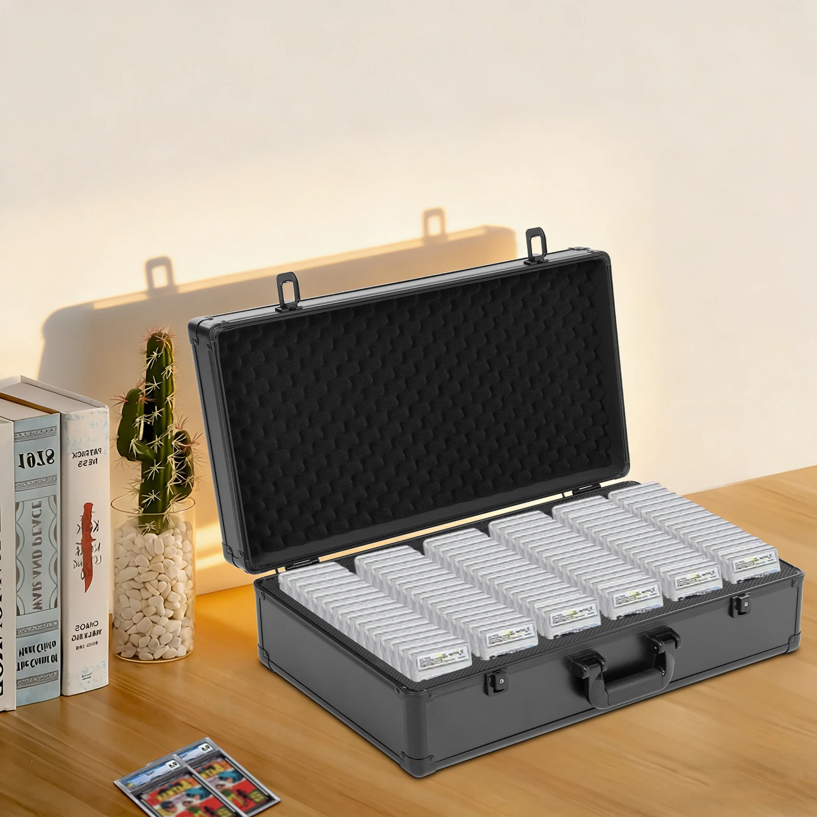 Aluminum Alloy Lockable Card Storage Box 6 Rows Trading Card Organizer Case Holds 222 Game Cards Collectible Card Container