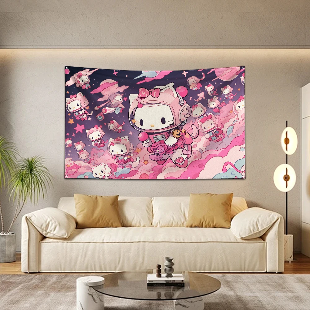 3x5 Ft Cute Cats Cartoon Hellokitty Flag Polyester Digital Printing Banner For Garage or Out door Decoration