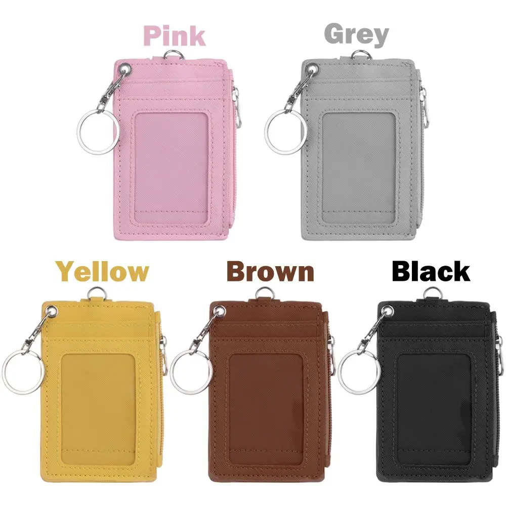 Portable Leather Business ID Card Credit Badge Holder Coin Purse Wallet Keychain Office Work Bus Cards Cover