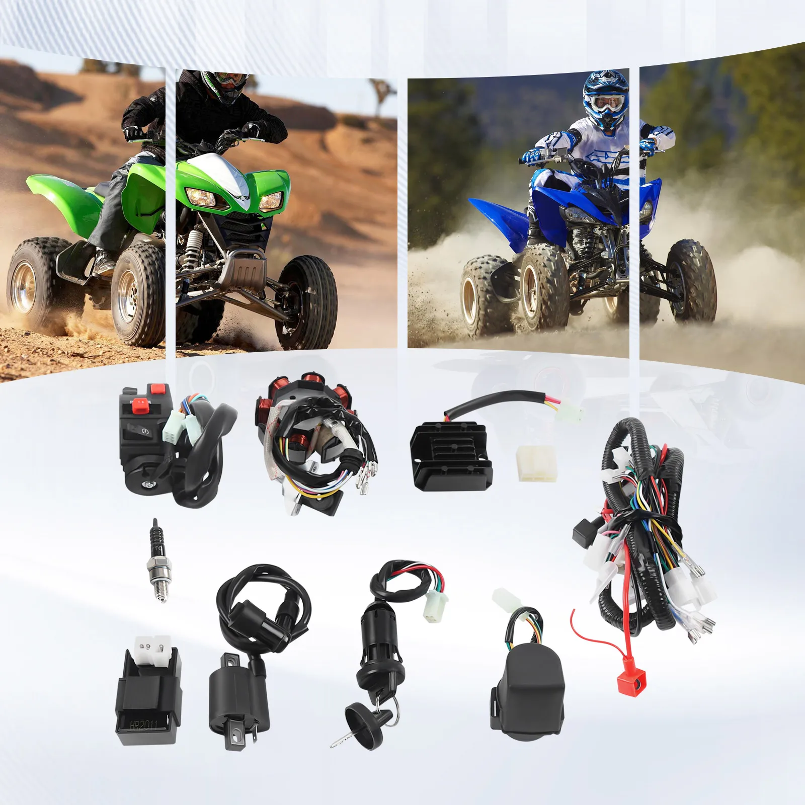 ATV-Kabelbaum-Set, komplette elektrische Verkabelung, Kabelbaum-CDI-Zündspule mit Kabel für 4-Takt-ATV-QUAD 125-250CC