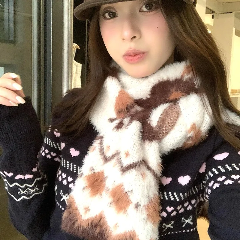 

2025 кавайный вязаный шарф из красной панды с имитацией норковой шерсти, мягкий удобный женский зимний шейный платок, теплые шарфы для девочек