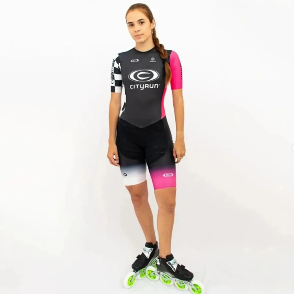 Powerslide Women Skating Short Sleeve Speed Skating Suit Jumpsuit  Roupa Ciclismo Inline Speed Skating Triathlon Race Clothing