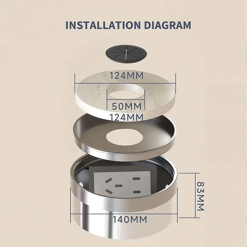 Round Embedded Invisible Floor Socket, Pure Flat and Ultra-thin Floor Insertion Socket, Inset and Hidden Foot Socket