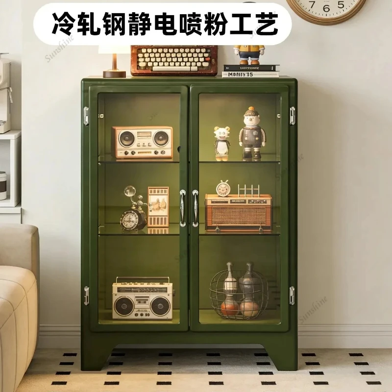 X-S Retro glass display cabinet, living room household metal bucket cabinet, storage cabinet against the wall  HG