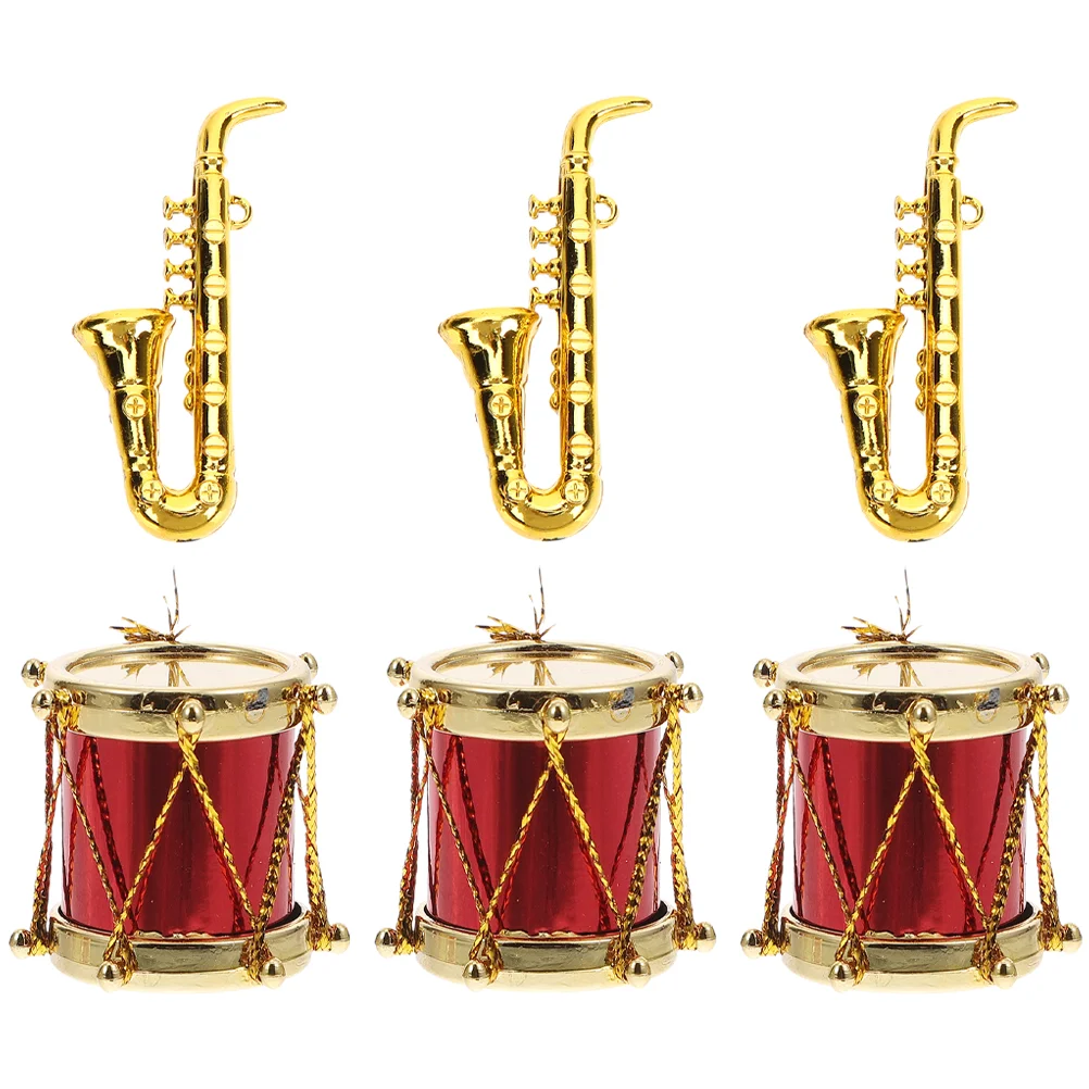 3 Sets Mini Musical Instrument Mini Drums Miniature Saxophone Photo Prop for Dolls House mini saxophone