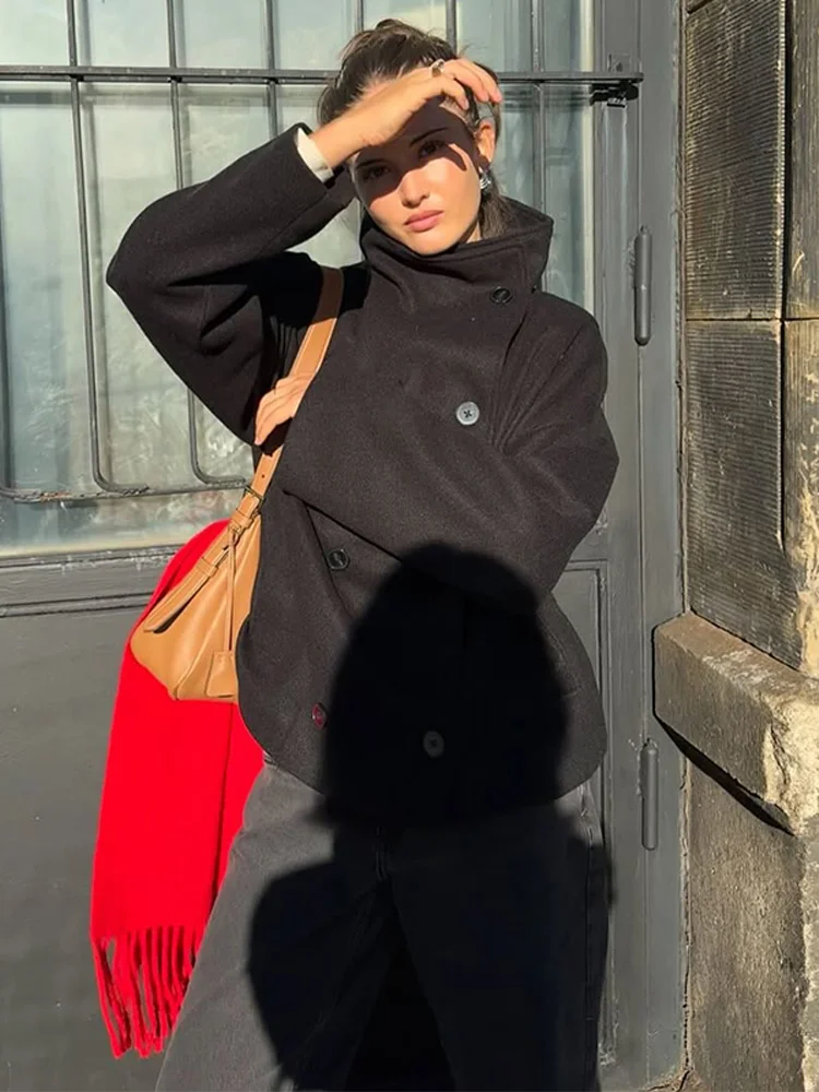 Dámské ležérní volné sako s dlouhým rukávem, jednobarevné, s kapsami a rolákem, podzimní bundy 2025, kancelářské bundy - náhled 6