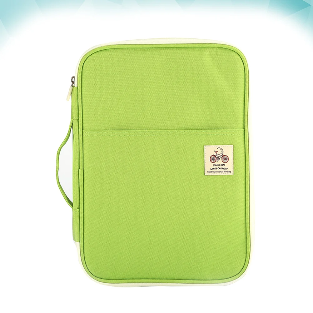 

Portable A4 Document Bag Waterproof Zipper Briefcase Business Travel Portfolio Organizer Light Green Storage Case for Office