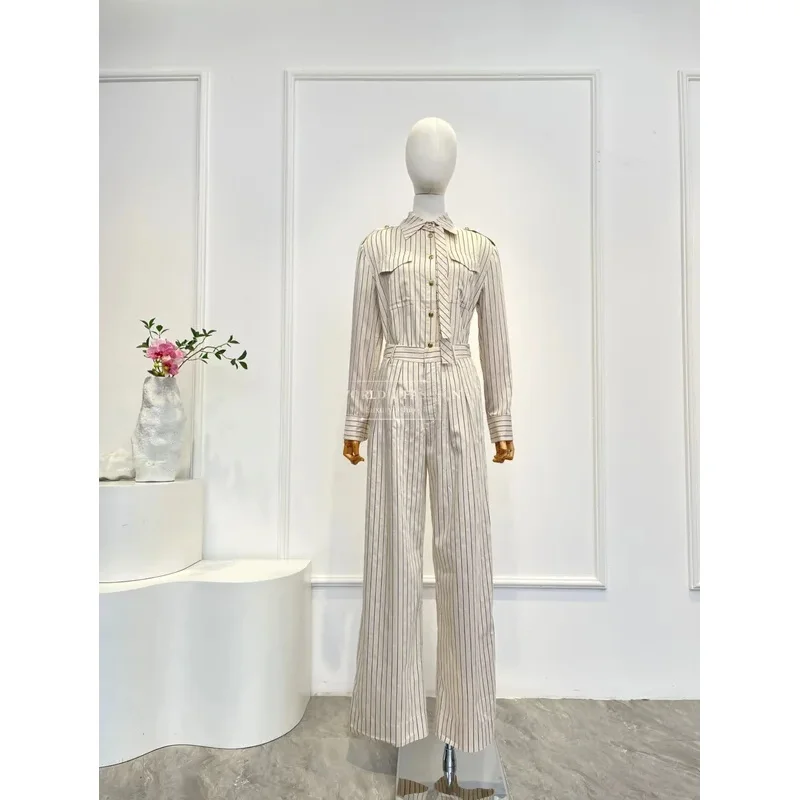 2026 موضة جديدة المشمش شريط طباعة كم طويل بلوزة بلايز وسراويل مجموعة ملابس العمل #1