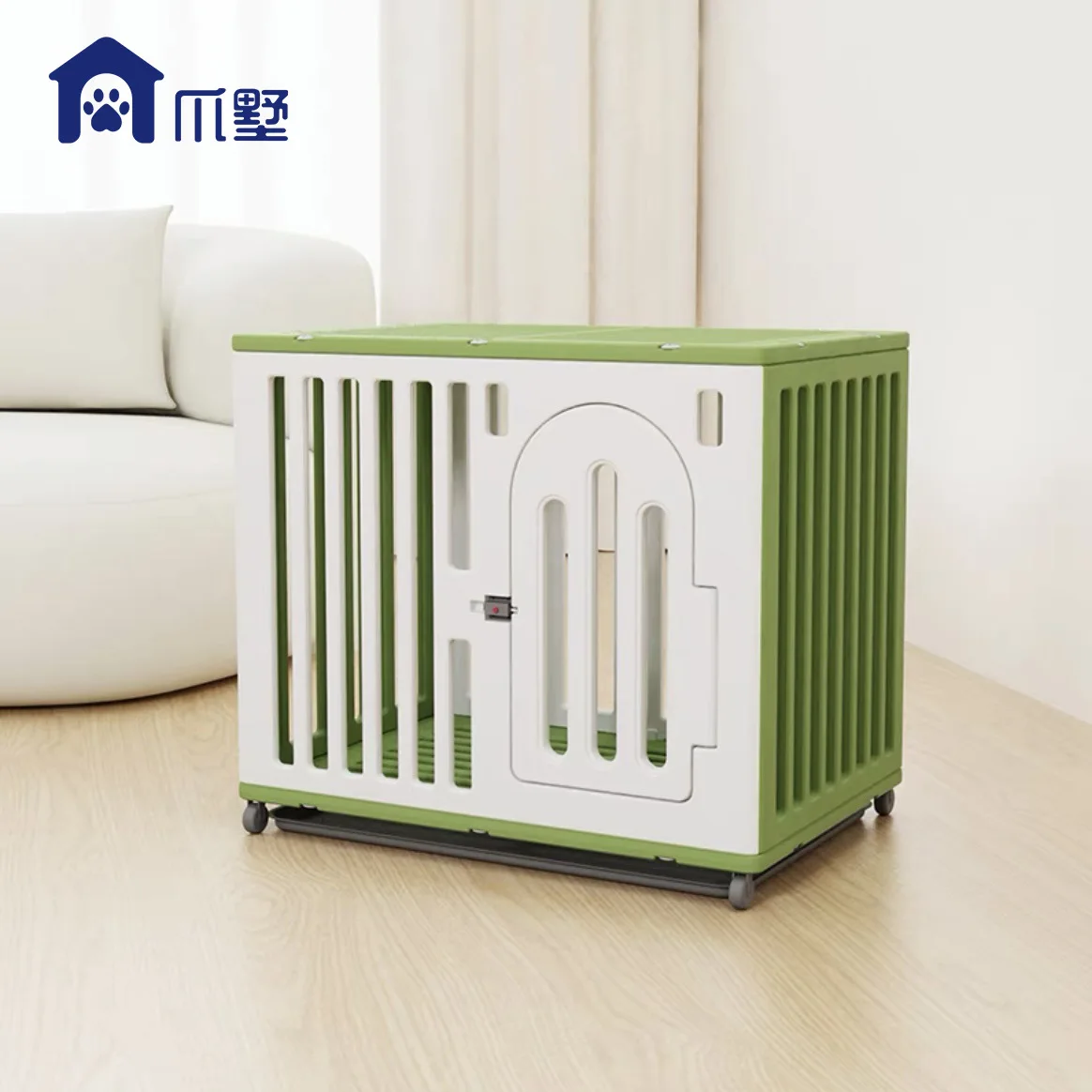 Indoor Plastic Dog Crate for Small Medium Large Dogs; Lockable & Water Resistant Pet Kennel Plastic Tray; Practical Pet Bed Box
