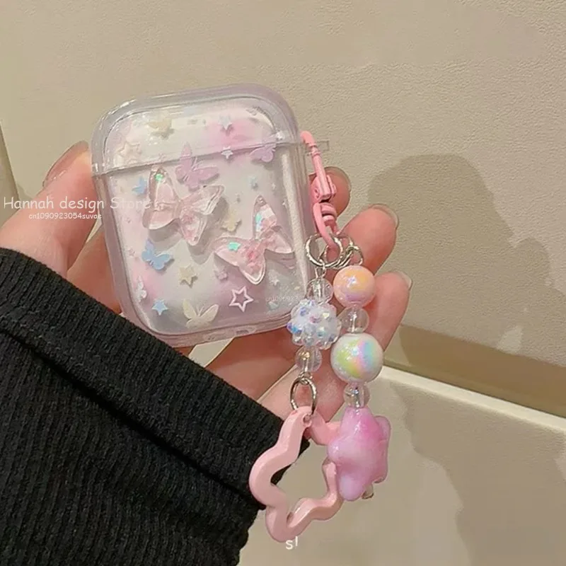 3D Gradient Butterfly Pattern Headphone Cover For AirPods 4 3 2 1 Pro2 Case Hard PC Cases For AirPods 4 4th Pro 2nd Coque Fundas