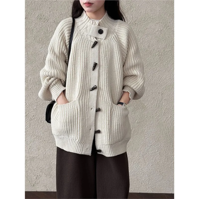 سترة صوفية كلاسيكية متماسكة مكتنزة على الطراز الفرنسي من جوهنيتشر للنساء للخريف والشتاء مع زر تبديل سترات غير رسمية متعددة الاستخدامات #5