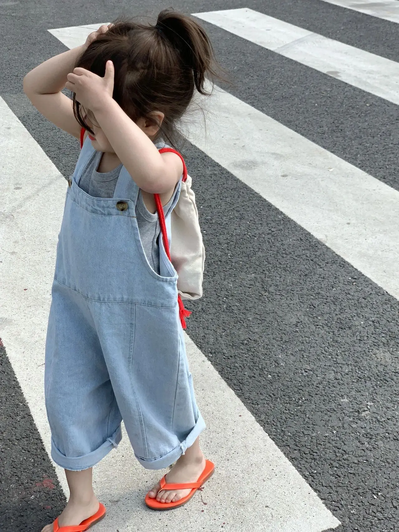 

Retro Wide Leg Overalls for Baby Girls Light Blue Denim Loose Fit Korean Style Summer Collection Baby Fashion Accessories