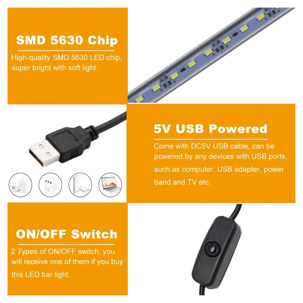 10/20/35/40/50cm USB 5V 5630 światła typu LED Bar sztywna listwa LED LED z przełącznikiem pod szafką szafa kuchenna lampa oświetlenie pokoju