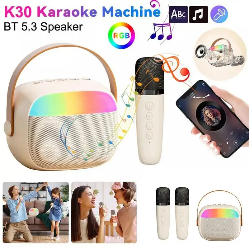 Máquinas de Karaoke inalámbricas con luz, reproductor de música KTV inalámbrico, juego de juguetes, máquina de Karaoke para acampar familiar con mango para el hogar