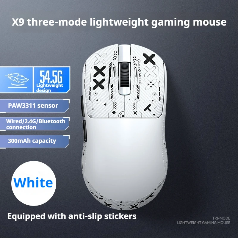 T-Wolf X9 Tri-Mode Wireless Game Mouse Paw3311 Sensor Lightweight Comfortable Feel Large Capacity Long Battery Life Game Office