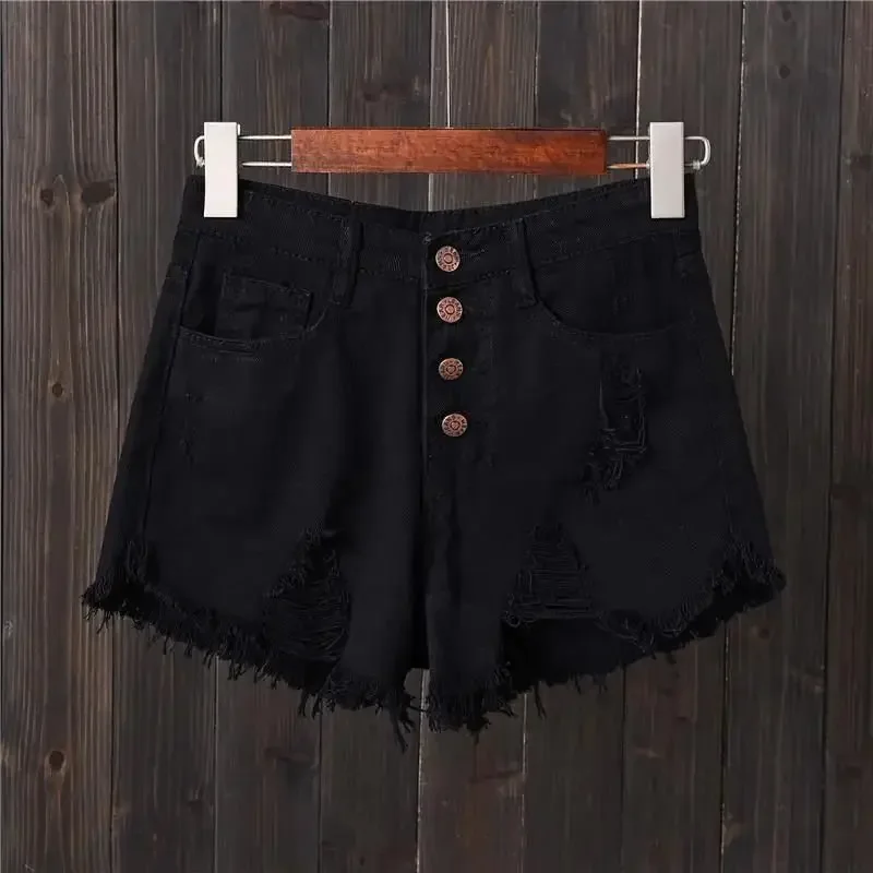 

Ripped Button Elegant Women's Denim Shorts Low Price Youthful Y2k Vintage Designer Comfy Korean Style Female Short Jeans Pants