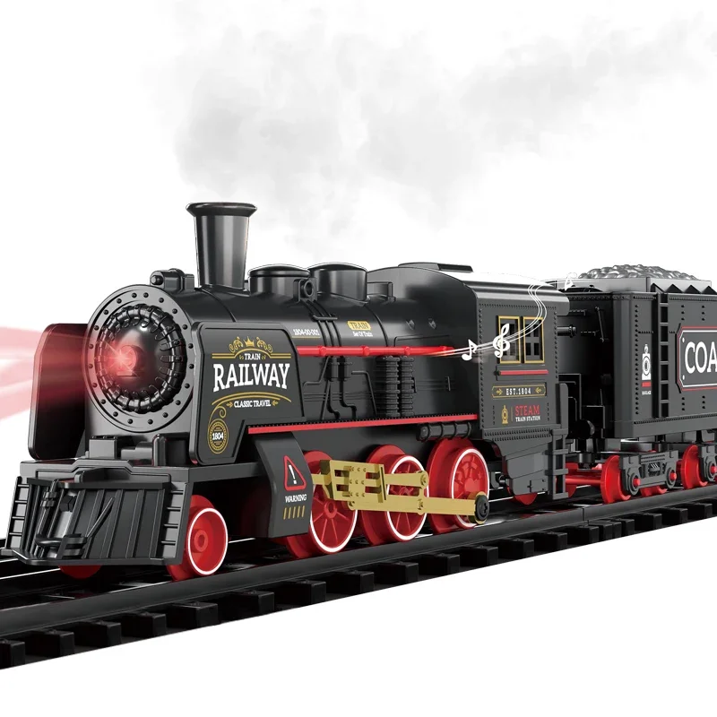 

Classical Railway Freight Train Toy Electric Christmas Train Track Set with Light Tracks Model Toys for Kids Gift Children